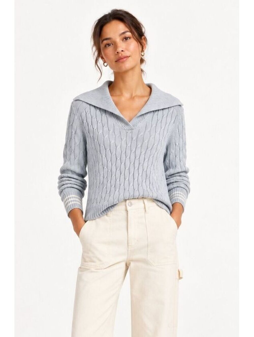 Adidas Cable Knit Sweater Light Blue Shawl Collar Preppy Tennis Womens Medium